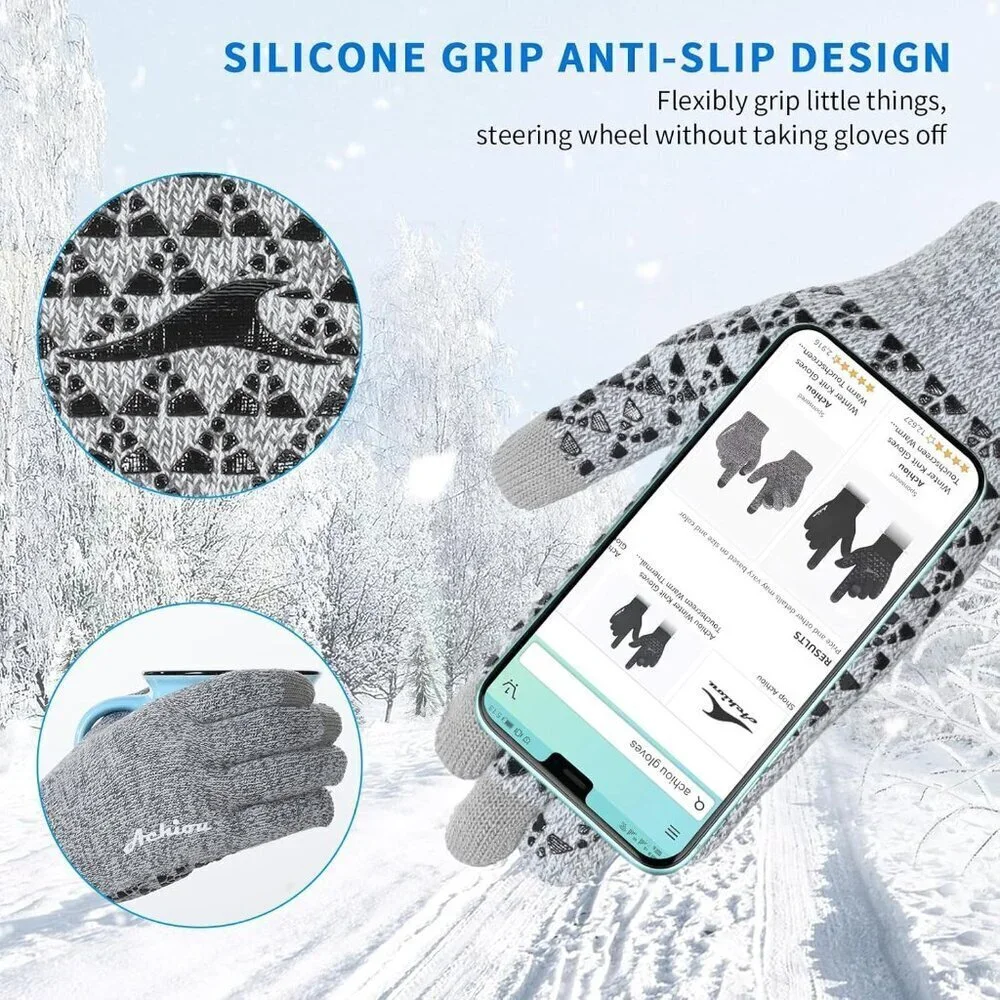 Women's Paris Grey Upgraded Touch Screen Thermal Soft Knit Lining Winter Gloves